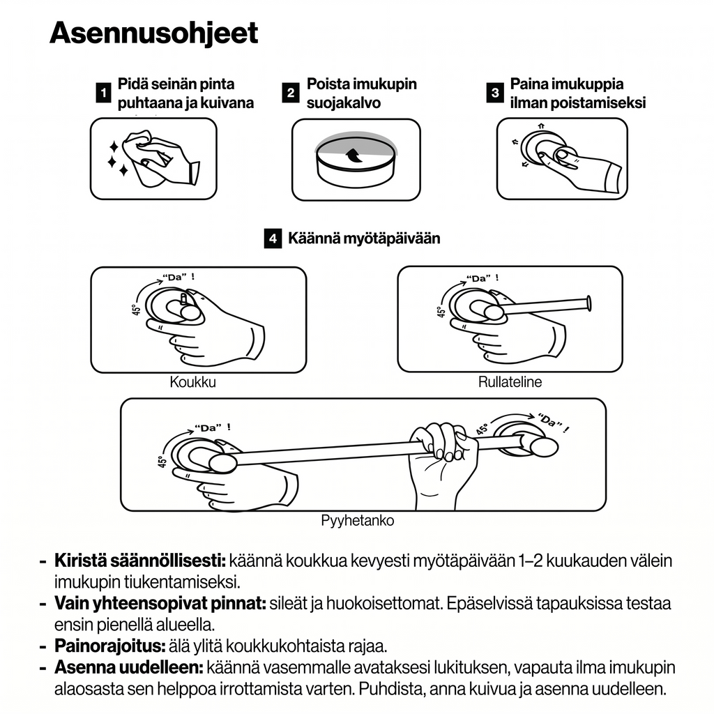 Erittäin kestävien imukuppikoukkujen pakkaus