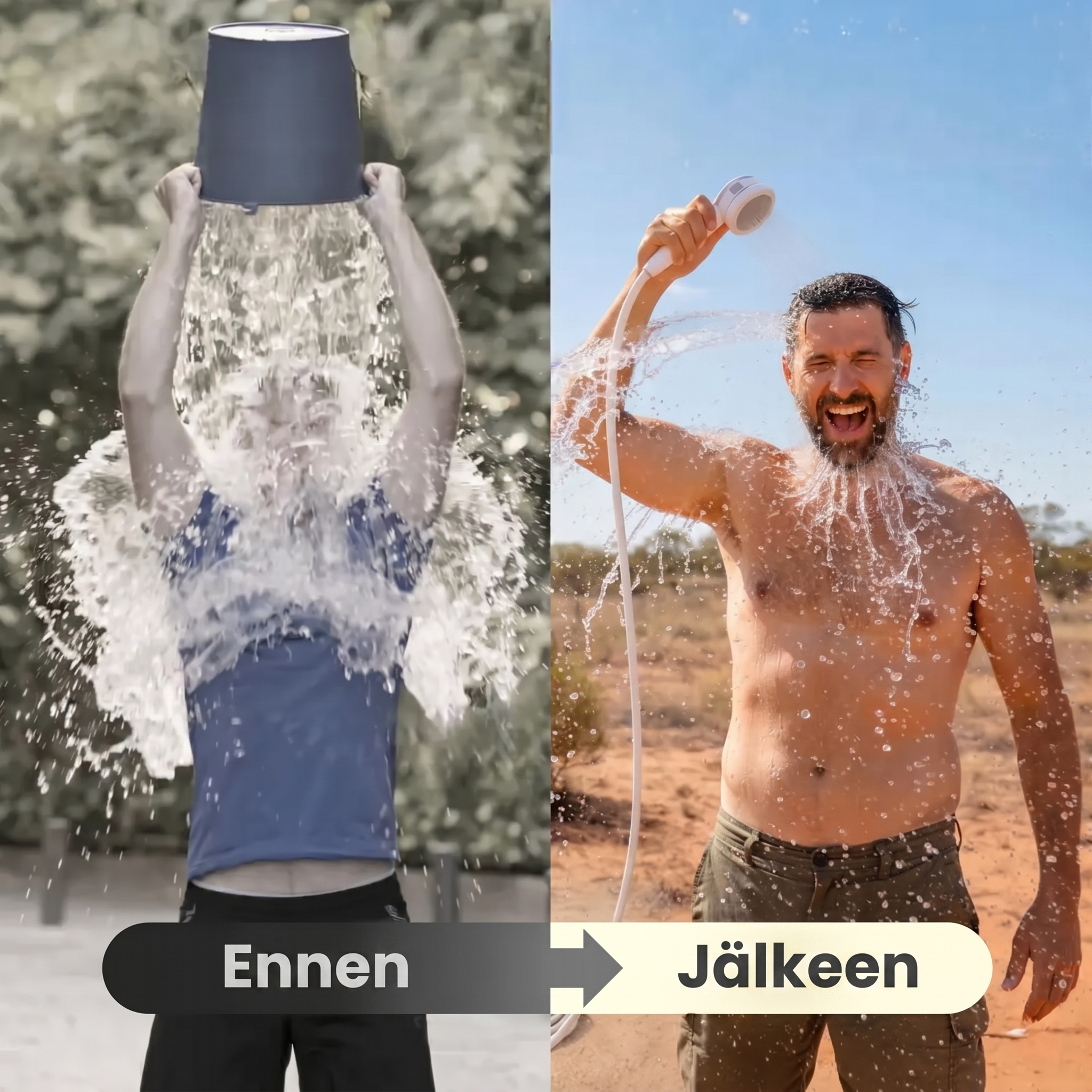 Kannettava vesipumppu: Sarja letkulla ja suuttimilla