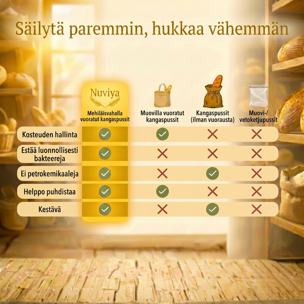 Premium-leipäpussit – 100 % puuvilla ja mehiläisvaha