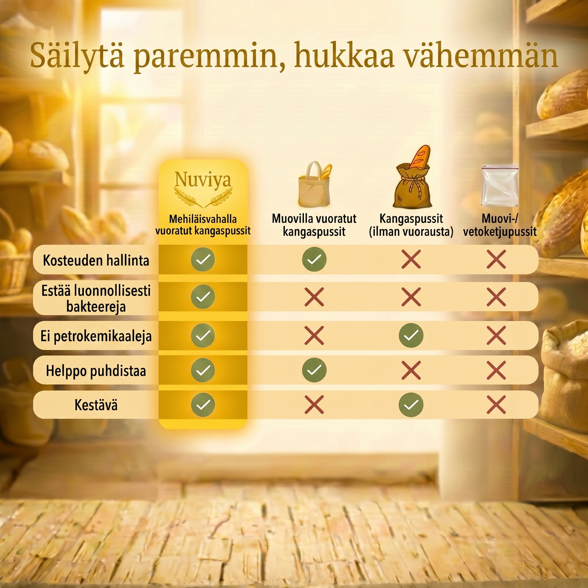 Premium-leipäpussit – 100 % puuvilla ja mehiläisvaha
