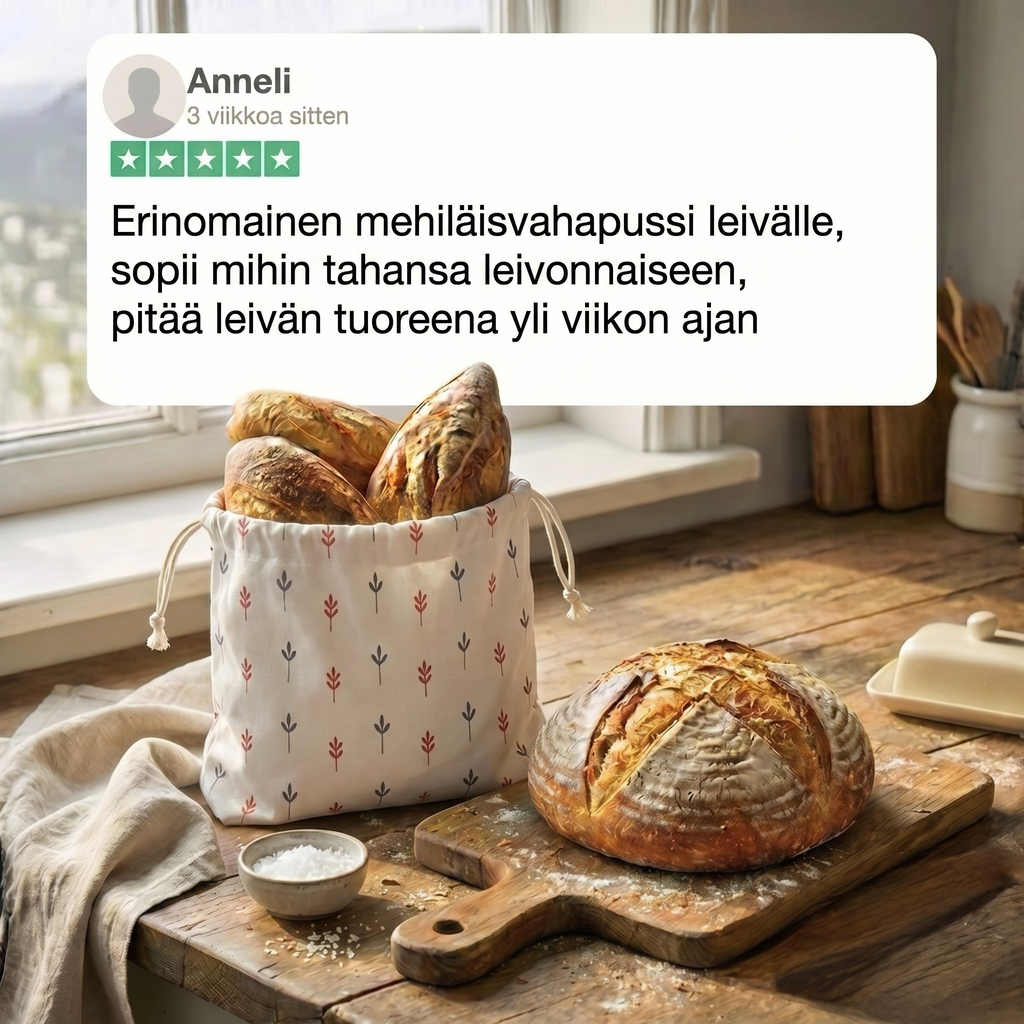 Premium-leipäpussit – 100 % puuvilla ja mehiläisvaha