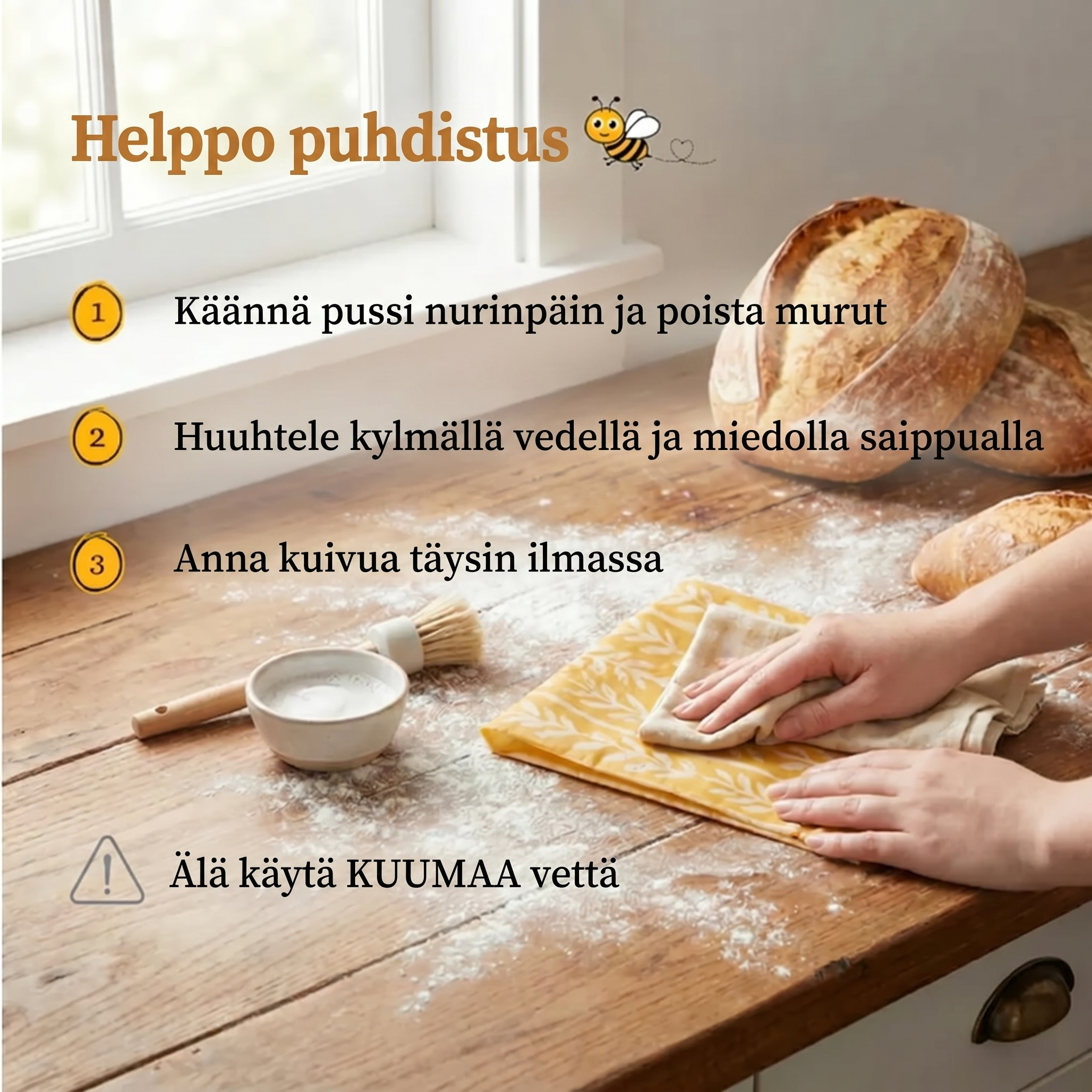 Premium-leipäpussit – 100 % puuvilla ja mehiläisvaha